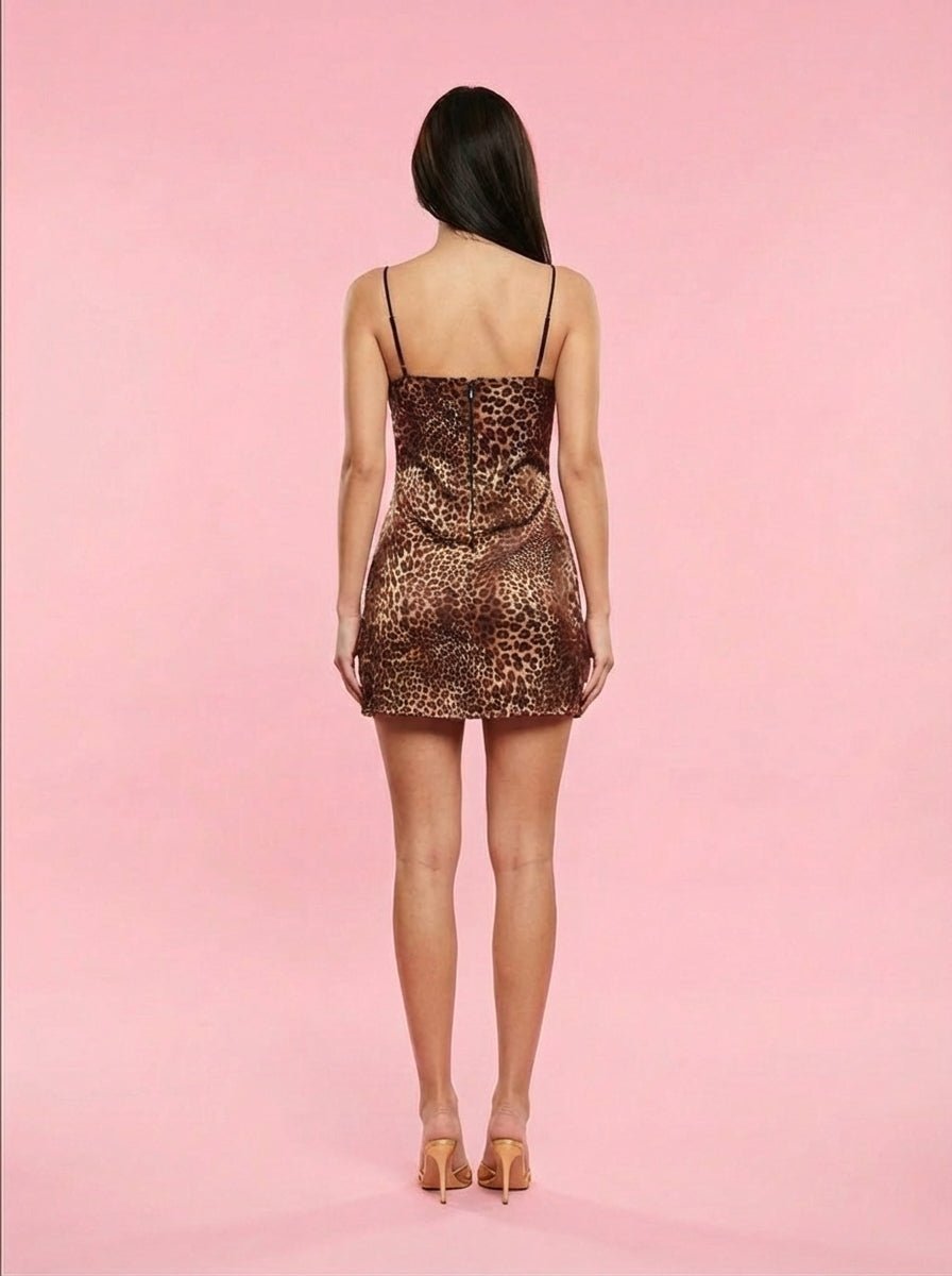 Heartless Satin Leopard Mini Dress - Hearts & Wires Studio