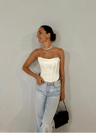 Rosemary Satin Off- White Corset Top - Hearts & Wires Studio