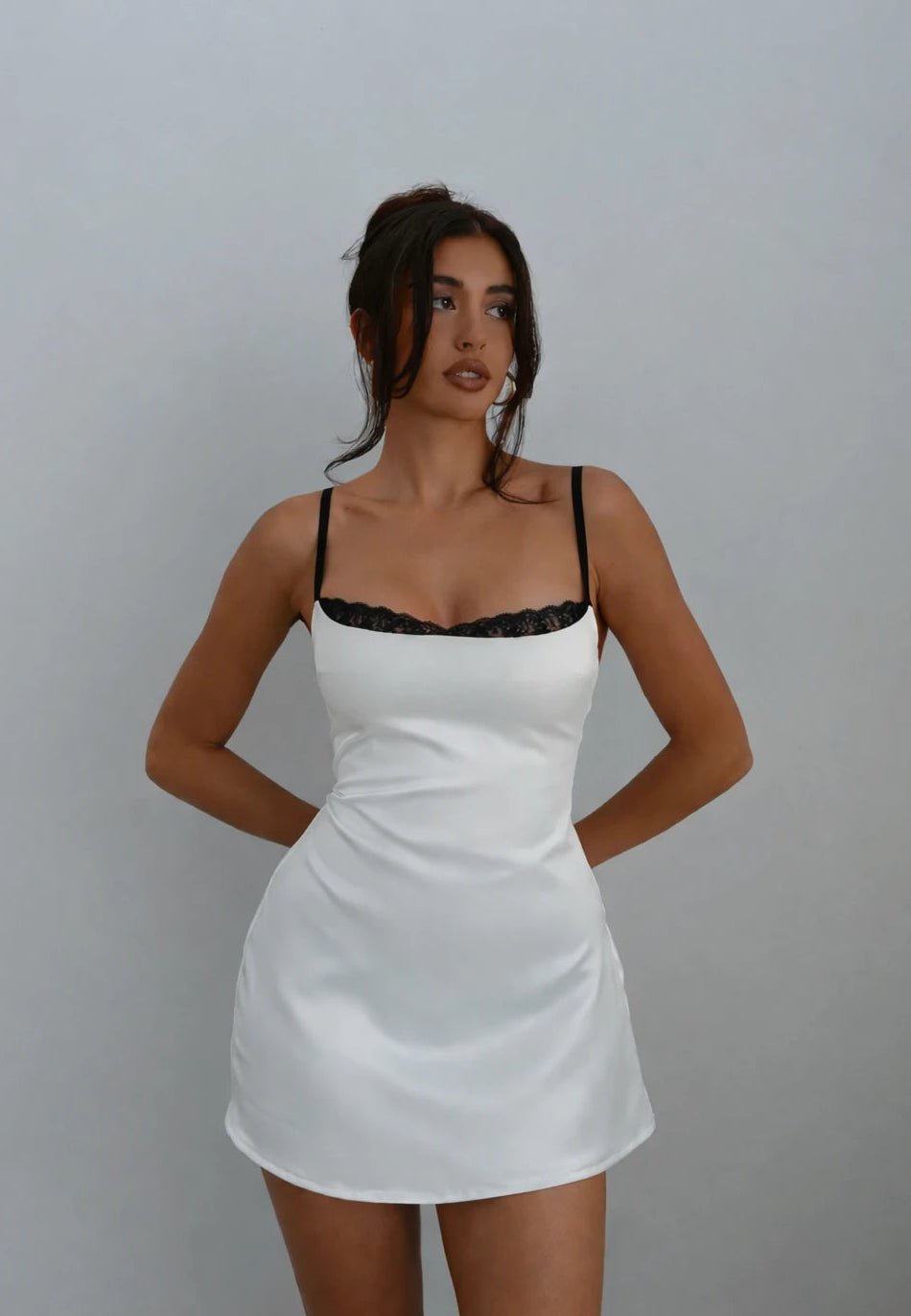 That's My Name White Satin Lace Mini Dress - Hearts & Wires Studio