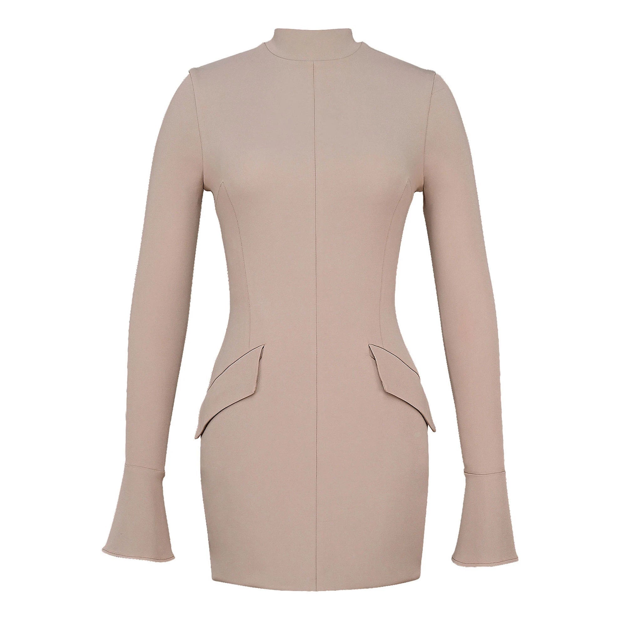 Wildflower Long-Sleeved Bodycon Dress – Beige - Hearts & Wires Studio